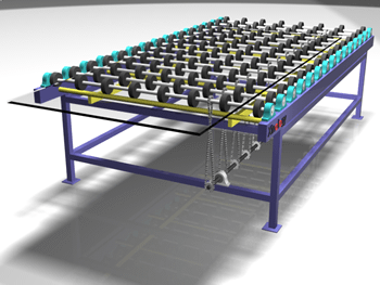 Anti-Slipping & Abrasive Proof Donut Wheels of Motorized Horizontal Glass Rollers Conveyors Anti-Slipping & Abrasive Proof Donut Wheels of Motorized Horizontal Glass Rollers Conveyors