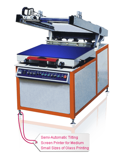 Semi-Automatic Tilting Screen Printer for Medium Small Sizes of Glass Printing Semi-Automatic Tilting Screen Printer for Medium Small Sizes of Glass Printing
